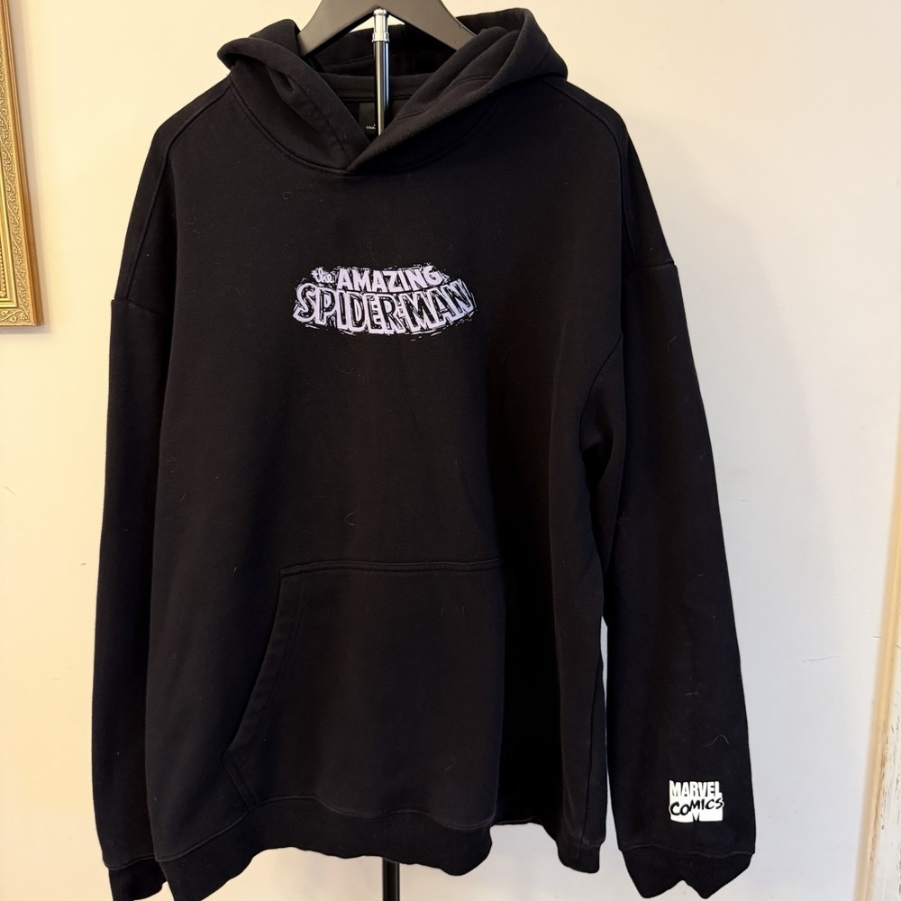 Marvel Amazing Spider-Man Hoodie Beige Graphic Back Print Men's XLarge